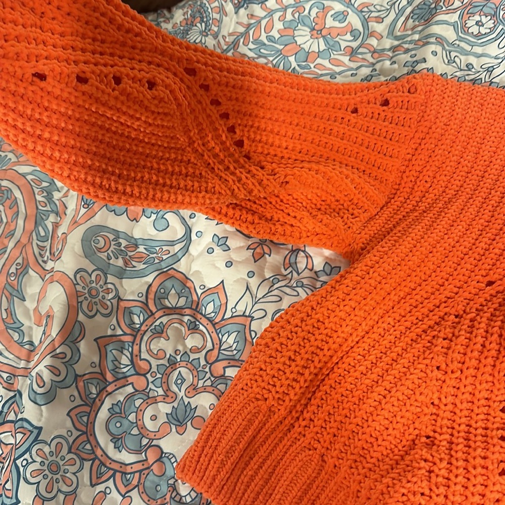 HYFVE Orange Chunky Knit Sweater Oversized Cropped Cozy Pullover M - Picture 5 of 8
